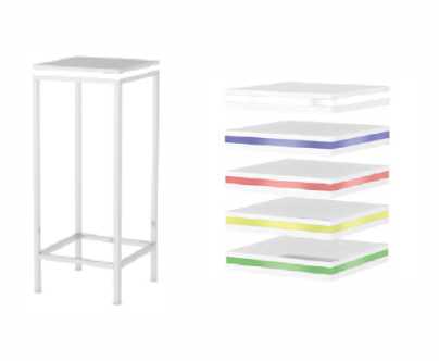 Steh / Hochtisch "New York White" 45x45x110 weiße Platte m. Leuchtmodul